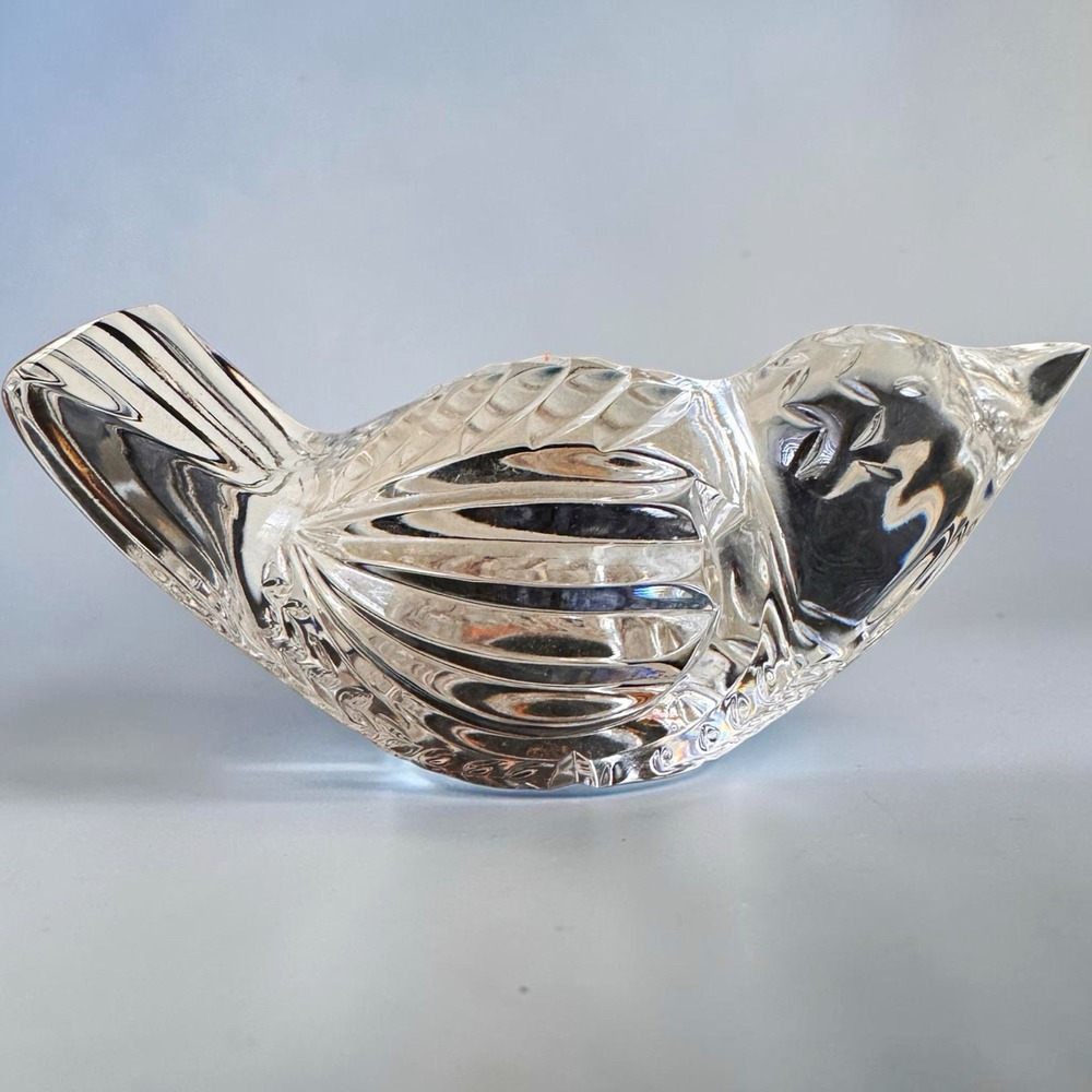 Vintage Waterford Crystal Bird Figurine Sparrow Wren Paperweight Signed Ireland